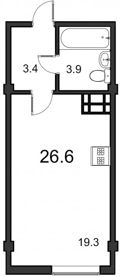 Студия 26.6 м²