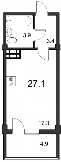 Студия 27.1 м²