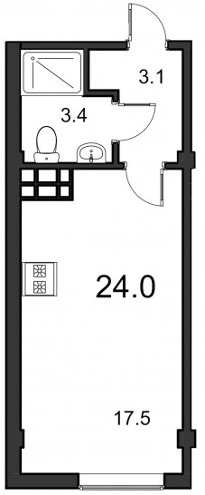 Студия 24 м²