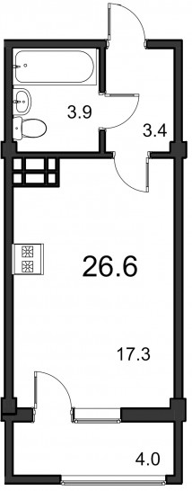 Студия 26.6 м²