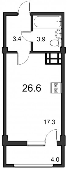 Студия 26.6 м²