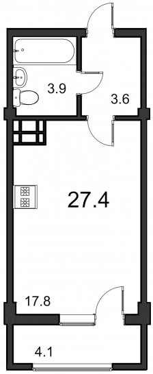 Студия 27.4 м²