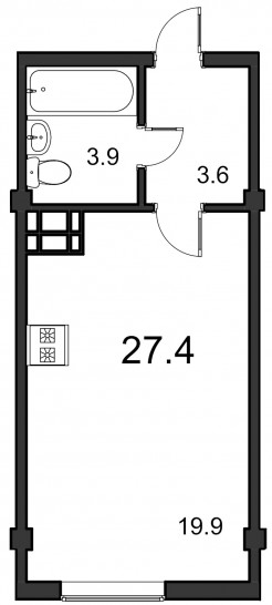 Студия 27.4 м²