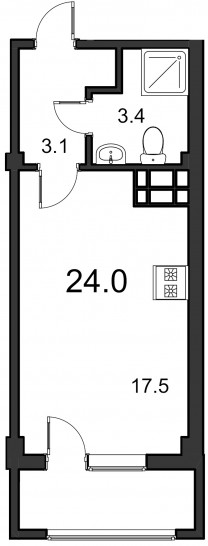Студия 24 м²