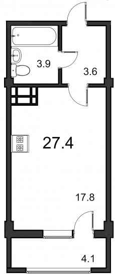 Студия 27.4 м²