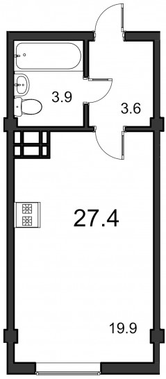 Студия 27.4 м²