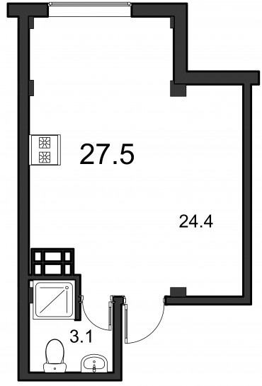 Студия 27.5 м²