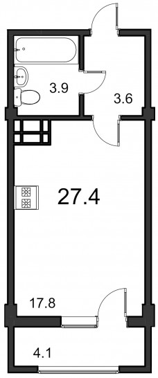 Студия 27.4 м²