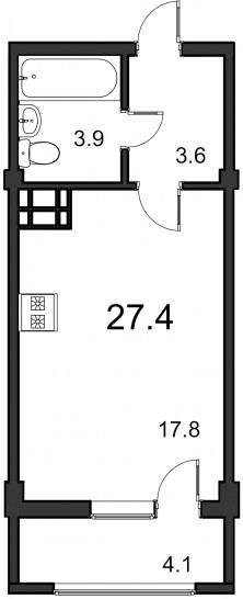 Студия 27.4 м²