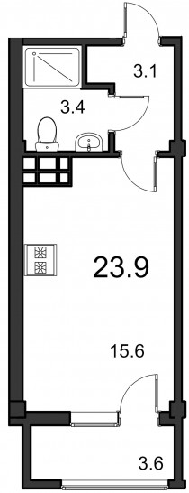Студия 23.9 м²