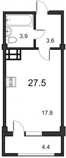 Студия 27.5 м²