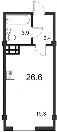 Студия 26.6 м²