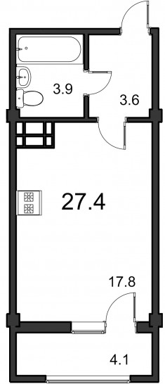 Студия 27.4 м²