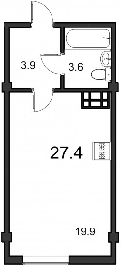 Студия 27.4 м²