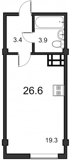 Студия 26.6 м²