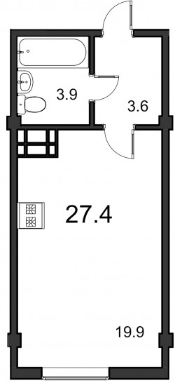 Студия 27.4 м²