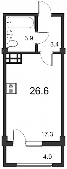 Студия 26.6 м²