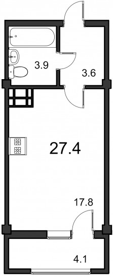 Студия 27.4 м²