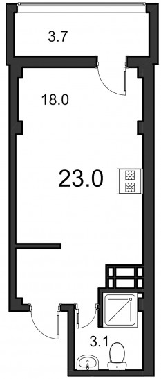 Студия 23 м²