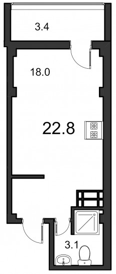 Студия 22.8 м²