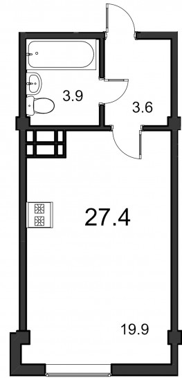 Студия 27.4 м²