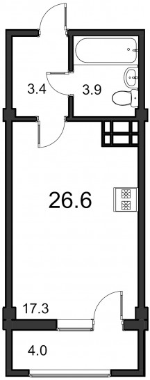 Студия 26.6 м²