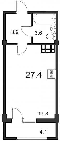 Студия 27.4 м²